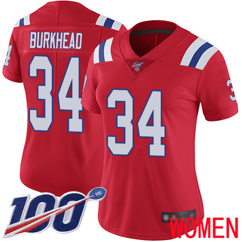New England Patriots Football #34 100th Season Limited Red Women Rex Burkhead Alternate NFL Jersey